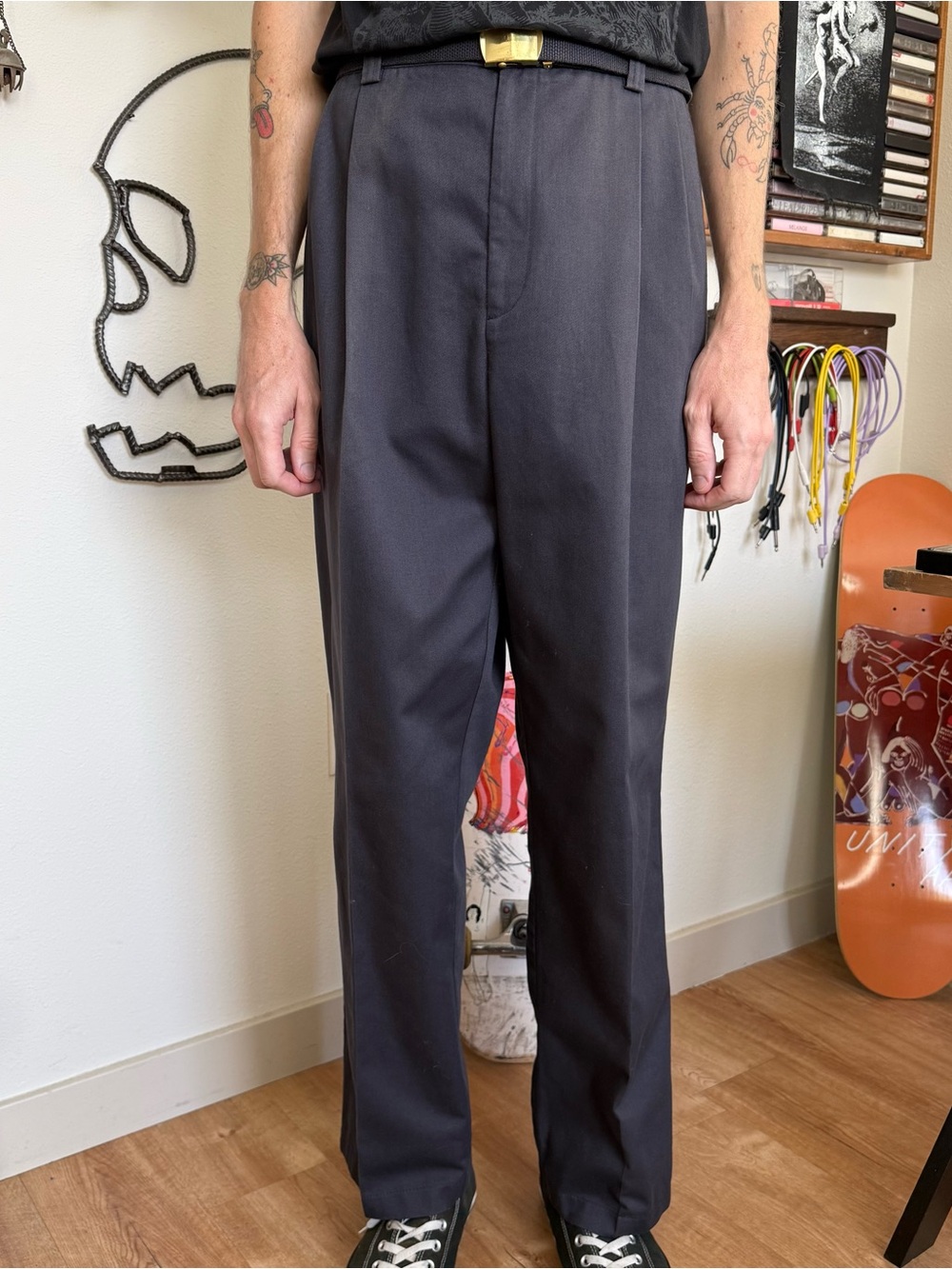 Vintage 90s Tommy Hilfiger Navy Blue High Waisted Pleated Trousers ~ 37 x 32
